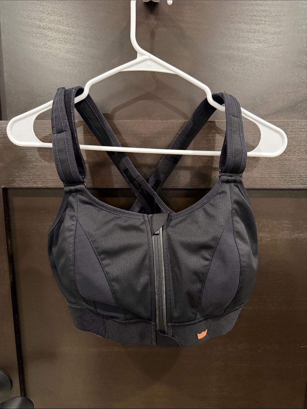 SHEFIT Ultimate Black Support Sports Bra with Orange Logo